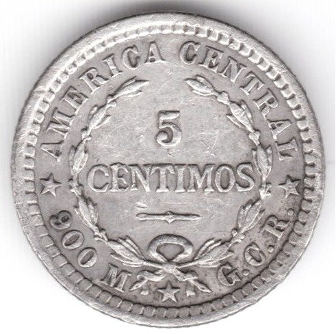 5 Costa Rican C - 5 Céntimos (.900 Silver), image 0